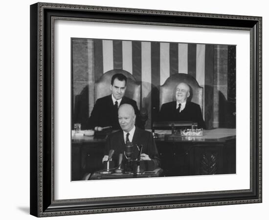 Richard M. Nixon, Sam Rayburn and Pres. Dwight D. Eisenhower During the Opening of Congress-Ed Clark-Framed Photographic Print