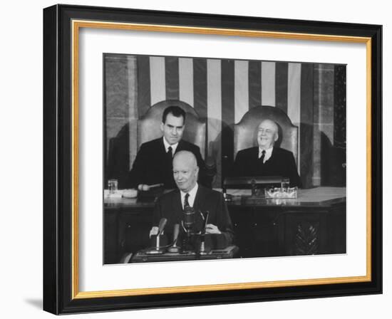 Richard M. Nixon, Sam Rayburn and Pres. Dwight D. Eisenhower During the Opening of Congress-Ed Clark-Framed Photographic Print