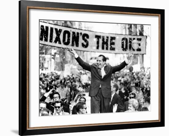 Richard Nixon, Delivering His the 'V' for Victory Sign-null-Framed Photo