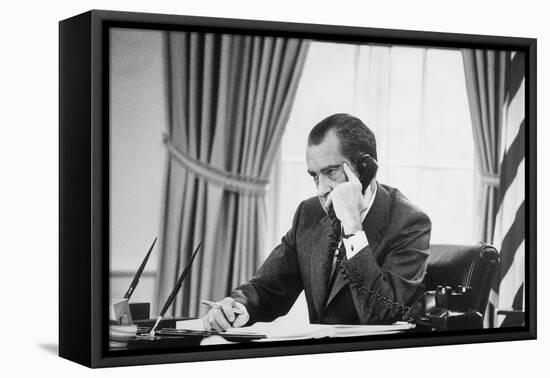 Richard Nixon on the Phone in the Oval Office, Ca. 1969-74-null-Framed Stretched Canvas