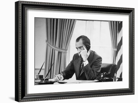 Richard Nixon on the Phone in the Oval Office, Ca. 1969-74-null-Framed Photo