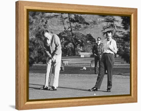 Richard Nixon Playing Golf with His Celebrity Friends Fred Macmurray and Bob Hope. Jan. 18 1970-null-Framed Stretched Canvas