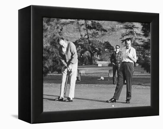 Richard Nixon Playing Golf with His Celebrity Friends Fred Macmurray and Bob Hope. Jan. 18 1970-null-Framed Stretched Canvas