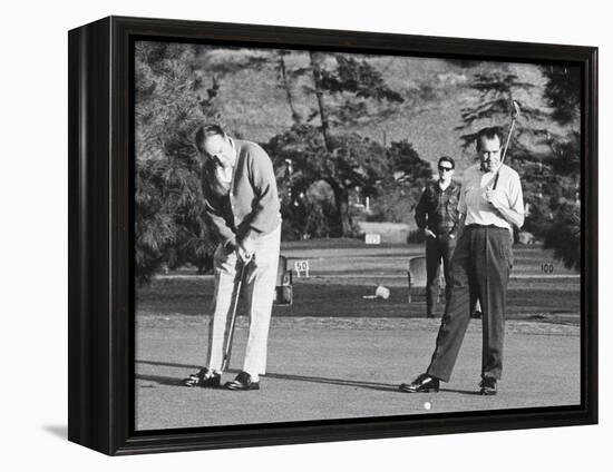 Richard Nixon Playing Golf with His Celebrity Friends Fred Macmurray and Bob Hope. Jan. 18 1970-null-Framed Stretched Canvas