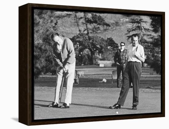 Richard Nixon Playing Golf with His Celebrity Friends Fred Macmurray and Bob Hope. Jan. 18 1970-null-Framed Stretched Canvas