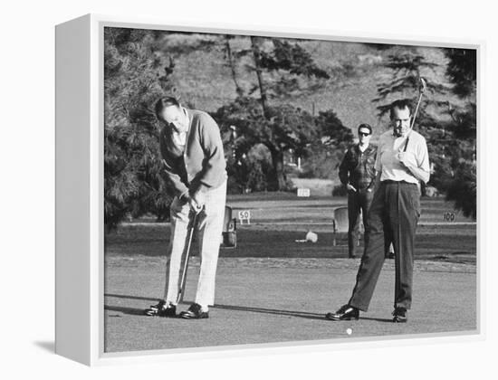 Richard Nixon Playing Golf with His Celebrity Friends Fred Macmurray and Bob Hope. Jan. 18 1970-null-Framed Stretched Canvas