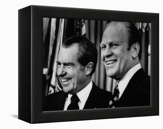 Richard Nixon with Vice President Designate Gerald Ford, at the White House, Washington, D.C., 1973-null-Framed Stretched Canvas