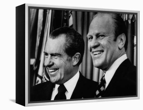 Richard Nixon with Vice President Designate Gerald Ford, at the White House, Washington, D.C., 1973-null-Framed Stretched Canvas