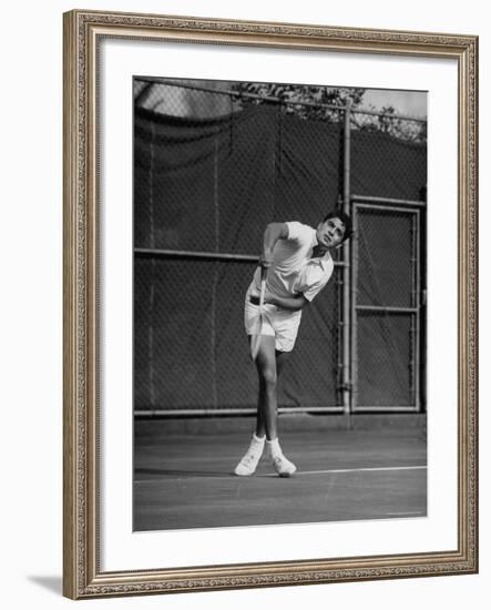 Richard "Pancho" Gonzales Playing in a Tennis Tournament-John Florea-Framed Premium Photographic Print