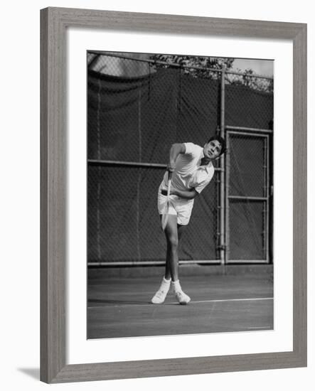 Richard "Pancho" Gonzales Playing in a Tennis Tournament-John Florea-Framed Premium Photographic Print