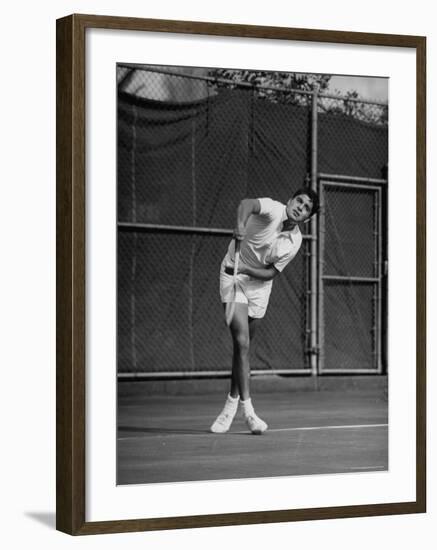 Richard "Pancho" Gonzales Playing in a Tennis Tournament-John Florea-Framed Premium Photographic Print