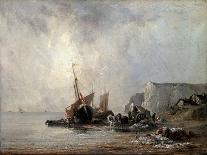 Coastal View with Fishermen and Boats, Storm Clouds Beyond, 1820-Richard Parkes Bonington-Framed Giclee Print