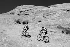 Side profile of two men mountain bilking on rocks, Slickrock Trail, Moab, Utah, USA-Richard Sisk-Framed Photographic Print