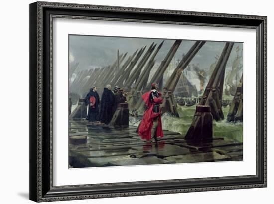 Richelieu (1585-1642) on the Sea Wall at La Rochelle, 1881-Henri-Paul Motte-Framed Giclee Print