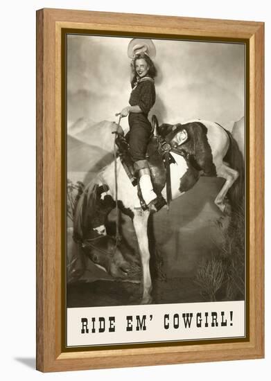 Ride 'Em Cowgirl, Woman on Bucking Horse-null-Framed Stretched Canvas