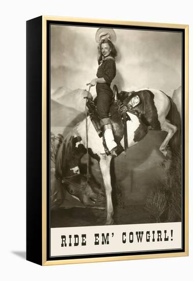Ride 'Em Cowgirl, Woman on Bucking Horse-null-Framed Stretched Canvas