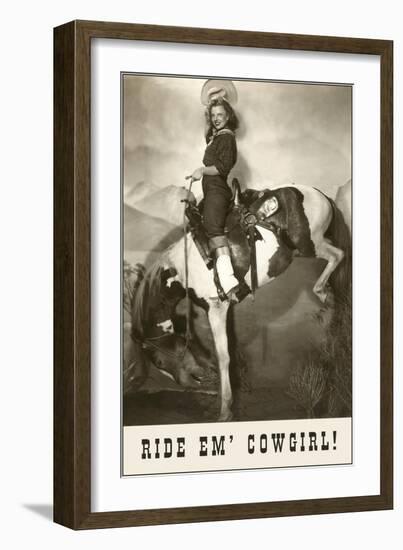 Ride 'Em Cowgirl, Woman on Bucking Horse-null-Framed Art Print