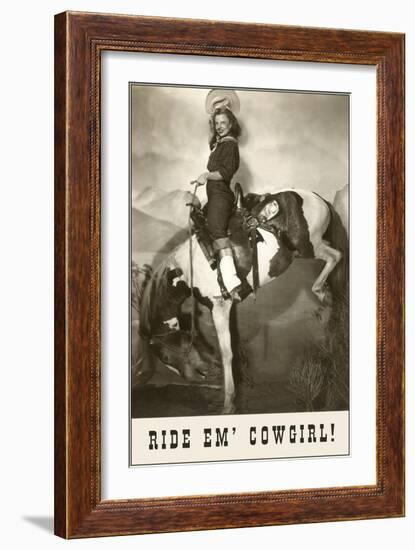 Ride 'Em Cowgirl, Woman on Bucking Horse-null-Framed Art Print