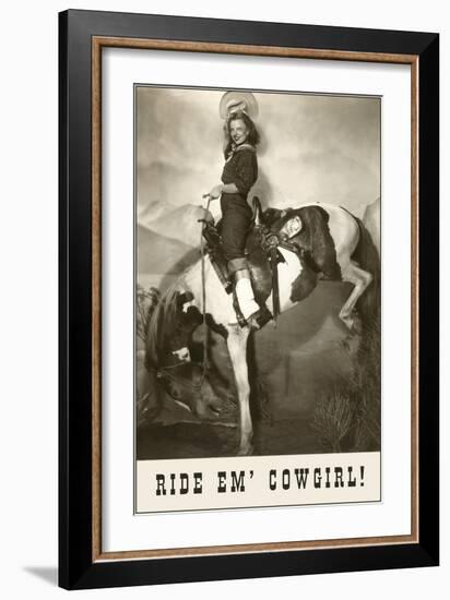 Ride 'Em Cowgirl, Woman on Bucking Horse-null-Framed Art Print