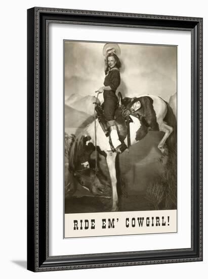 Ride 'Em Cowgirl, Woman on Bucking Horse-null-Framed Art Print