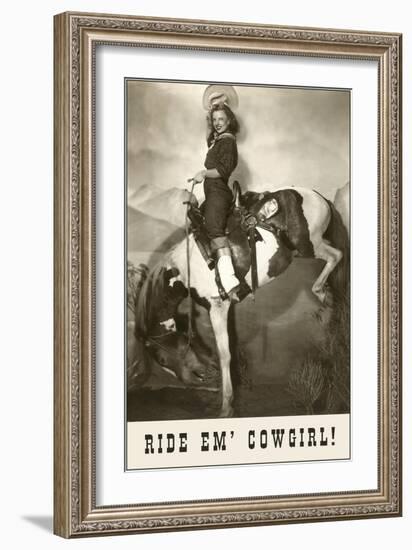 Ride 'Em Cowgirl, Woman on Bucking Horse-null-Framed Premium Giclee Print