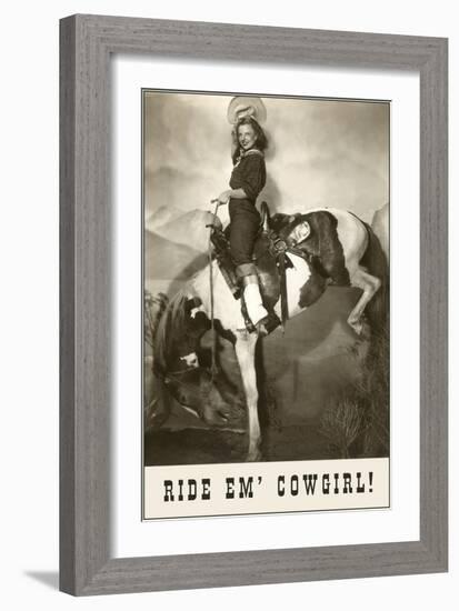 Ride 'Em Cowgirl, Woman on Bucking Horse-null-Framed Premium Giclee Print