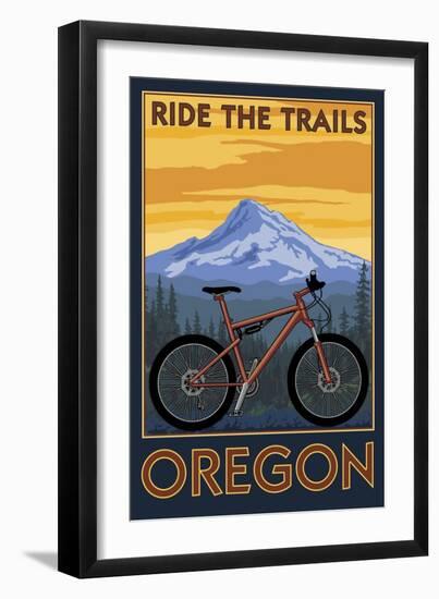 Ride the Trails - Oregon (Tree Background)-Lantern Press-Framed Art Print