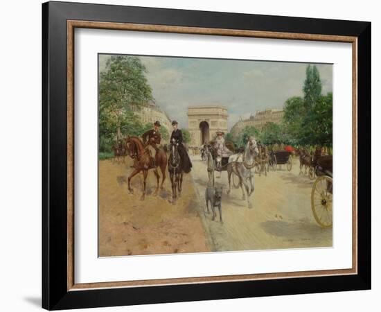 Riders and Carriages on the Avenue Du Bois, 1910 (Oil on Canvas)-Georges Stein-Framed Giclee Print