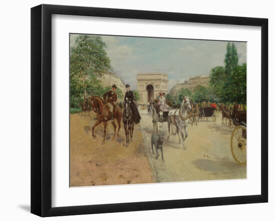 Riders and Carriages on the Avenue Du Bois, 1910 (Oil on Canvas)-Georges Stein-Framed Giclee Print