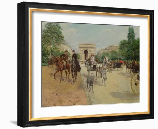 Riders and Carriages on the Avenue Du Bois, 1910 (Oil on Canvas)-Georges Stein-Framed Giclee Print