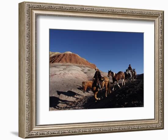 Riders and Horses with Shadows Coming down Hill in Painted Desert-Terry Eggers-Framed Photographic Print