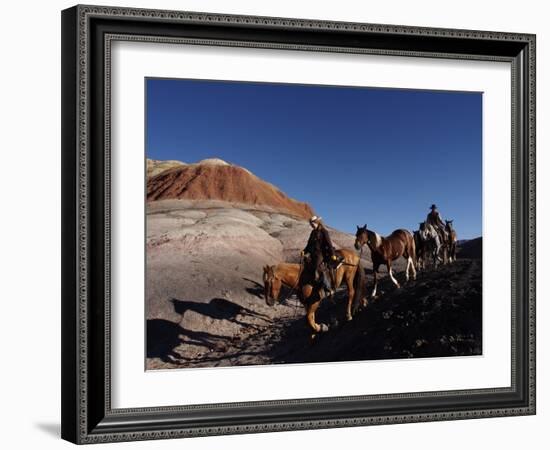 Riders and Horses with Shadows Coming down Hill in Painted Desert-Terry Eggers-Framed Photographic Print