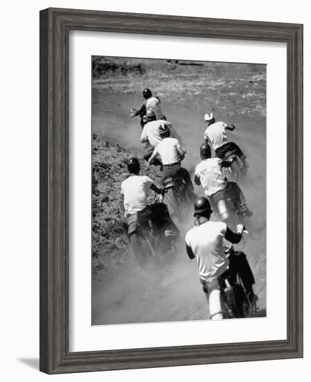 Riders Enjoying Motorcycle Racing, Leaving a Trail of Dust Behind-Loomis Dean-Framed Photographic Print