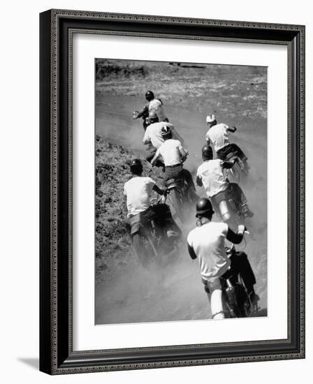 Riders Enjoying Motorcycle Racing, Leaving a Trail of Dust Behind-Loomis Dean-Framed Photographic Print