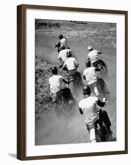 Riders Enjoying Motorcycle Racing, Leaving a Trail of Dust Behind-Loomis Dean-Framed Photographic Print