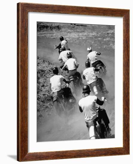 Riders Enjoying Motorcycle Racing, Leaving a Trail of Dust Behind-Loomis Dean-Framed Photographic Print