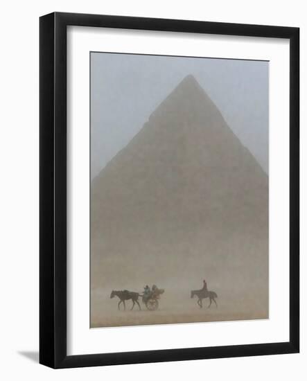 Riders in sandstorm. Pyramids of Giza, Egypt.-Tom Norring-Framed Photographic Print