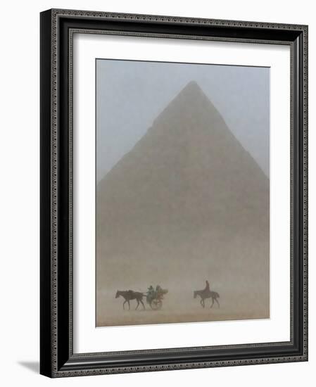 Riders in sandstorm. Pyramids of Giza, Egypt.-Tom Norring-Framed Photographic Print