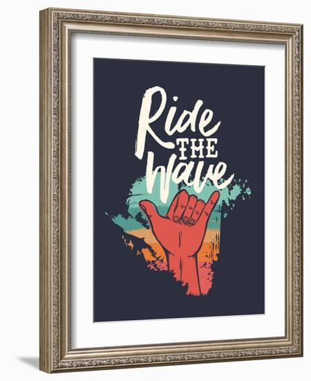 Ridew the Wave - Vintage Beach Surf Sign-cienpies-Framed Art Print