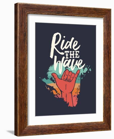 Ridew the Wave - Vintage Beach Surf Sign-cienpies-Framed Art Print