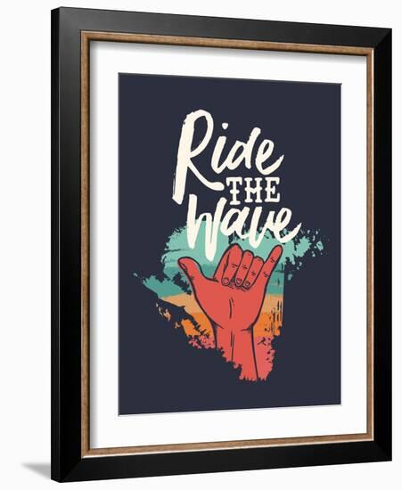 Ridew the Wave - Vintage Beach Surf Sign-cienpies-Framed Art Print