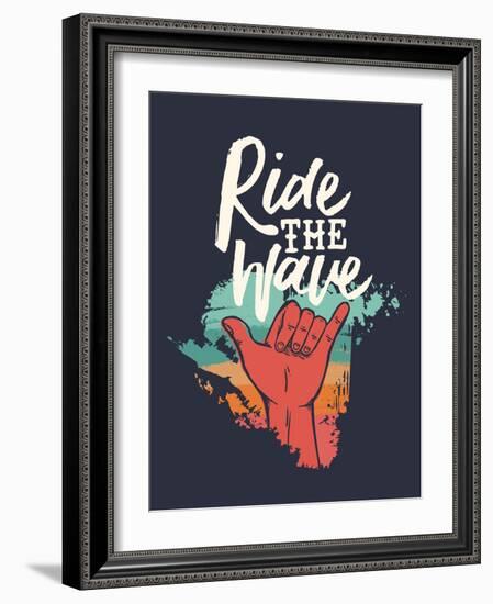 Ridew the Wave - Vintage Beach Surf Sign-cienpies-Framed Art Print