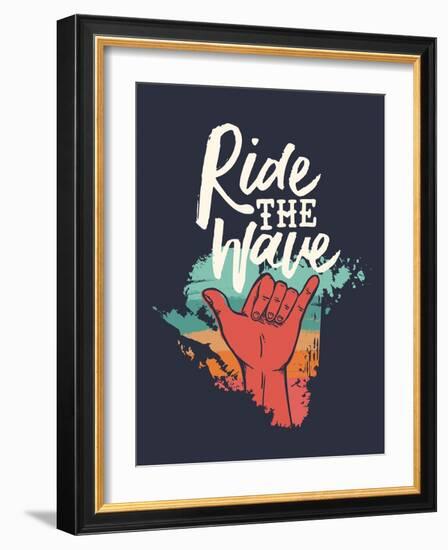 Ridew the Wave - Vintage Beach Surf Sign-cienpies-Framed Art Print