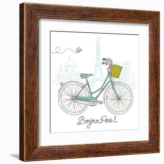 Riding a Bike in Style, Romantic Postcard from Paris-Alisa Foytik-Framed Art Print