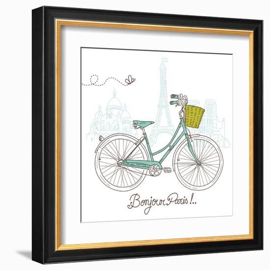Riding a Bike in Style, Romantic Postcard from Paris-Alisa Foytik-Framed Art Print