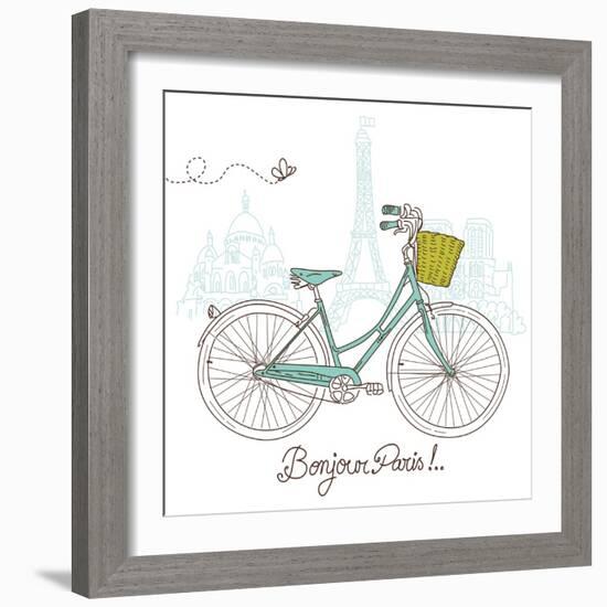 Riding a Bike in Style, Romantic Postcard from Paris-Alisa Foytik-Framed Art Print