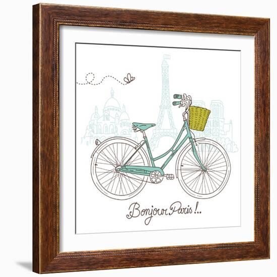 Riding a Bike in Style, Romantic Postcard from Paris-Alisa Foytik-Framed Art Print