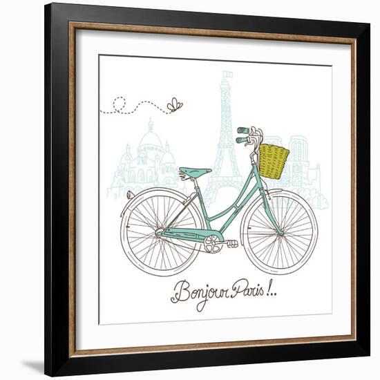 Riding a Bike in Style, Romantic Postcard from Paris-Alisa Foytik-Framed Art Print