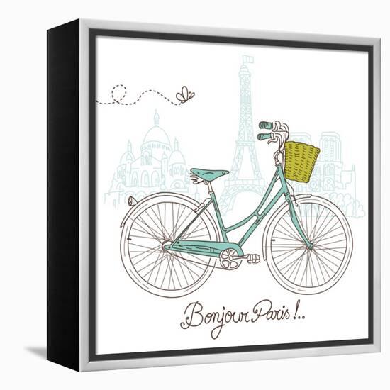 Riding a Bike in Style, Romantic Postcard from Paris-Alisa Foytik-Framed Stretched Canvas