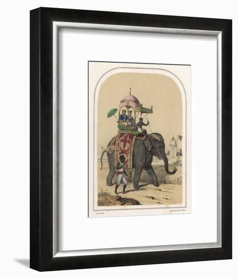 Riding an Indian Elephant in a Howdah-Louis Lassalle-Framed Photographic Print